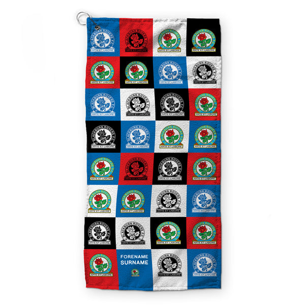 Blackburn Rovers FC - Chequered - Name and Number Lightweight, Microfibre Golf Towel - Officially Licenced