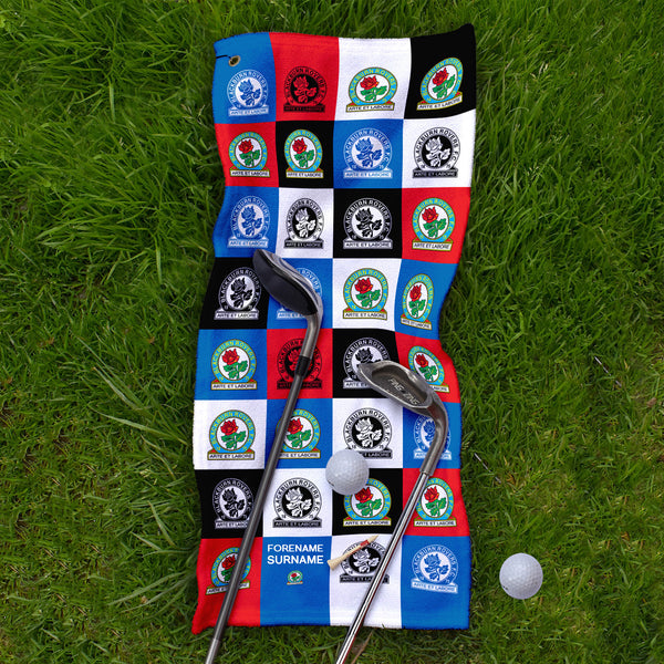 Blackburn Rovers FC - Chequered - Name and Number Lightweight, Microfibre Golf Towel - Officially Licenced