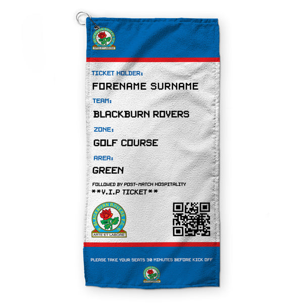 Blackburn Rovers FC - Ticket - Name and Number Lightweight, Microfibre Golf Towel - Officially Licenced