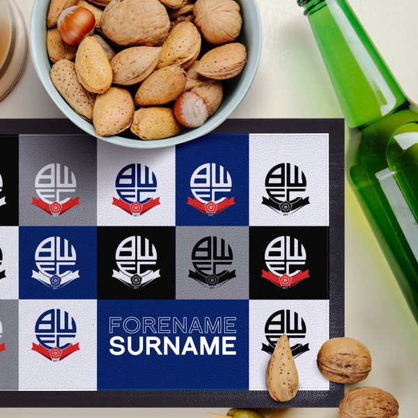 Bolton Wanderers - Chequered Personalised Bar Runner - Officially Licenced