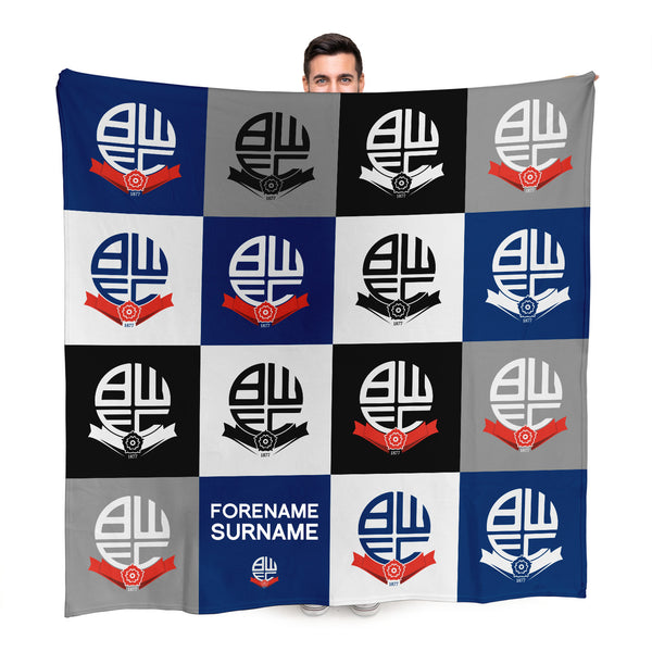 Bolton Wanderers FC - Chequered Fleece Blanket - Officially Licenced