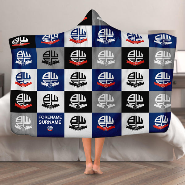 Bolton Wanderers FC - Chequered Adult Hooded Fleece Blanket - Officially Licenced