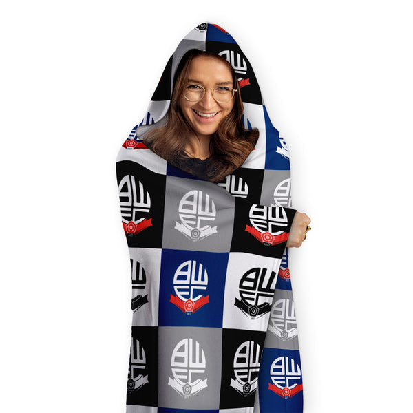 Bolton Wanderers FC - Chequered Adult Hooded Fleece Blanket - Officially Licenced
