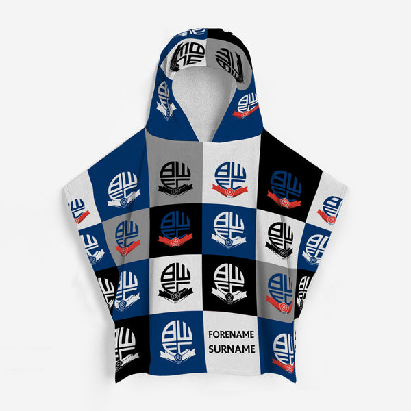 Bolton Wanderers FC - Chequered Kids Hooded Lightweight, Microfibre Towel - Officially Licenced