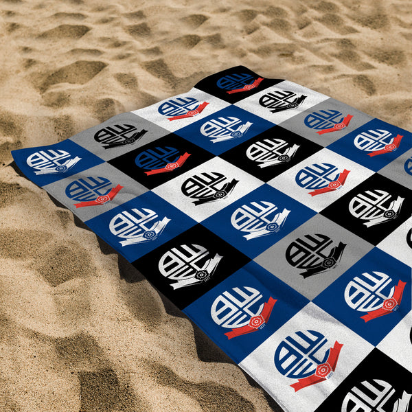 Bolton Wanderers Chequered - Personalised Beach Lightweight, Microfibre Towel