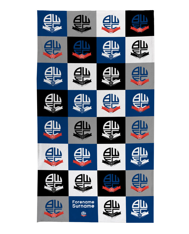 Bolton Wanderers Chequered - Personalised Beach Lightweight, Microfibre Towel
