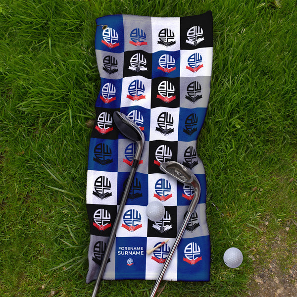 Bolton Wanderers FC - Chequered - Lightweight, Microfibre Golf Towel - Officially Licenced