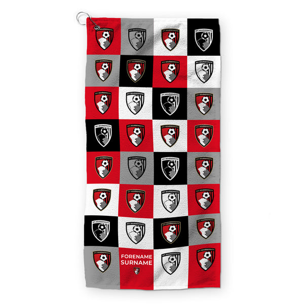 Bournemouth FC - Chequered - Name and Number Lightweight, Microfibre Golf Towel - Officially Licenced