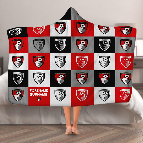 Bournemouth FC - Chequered Adult Hooded Fleece Blanket - Officially Licenced