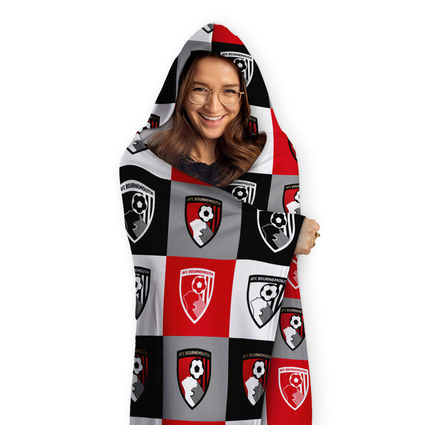 Bournemouth FC - Chequered Adult Hooded Fleece Blanket - Officially Licenced