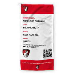 Bournemouth FC - Ticket - Name and Number Lightweight, Microfibre Golf Towel - Officially Licenced