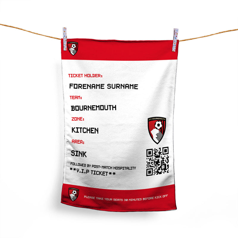 Bournemouth FC - Ticket - Fathers Day Personalised Lightweight, Microfibre Tea Towel - Officially Licenced