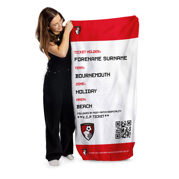 Bournemouth - Ticket Personalised Lightweight, Microfibre Beach Towel - 150cm x 75cm - Officially Licenced