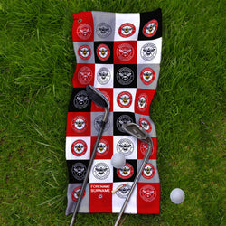 Brentford FC - Chequered - Name and Number Lightweight, Microfibre Golf Towel - Officially Licenced