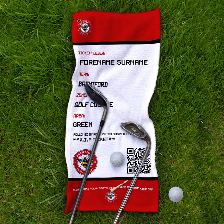 Brentford FC - Ticket - Name and Number Lightweight, Microfibre Golf Towel - Officially Licenced