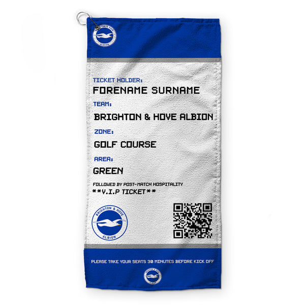 Brighton & Hove Albion - Ticket - Name and Number Lightweight, Microfibre Golf Towel - Officially Licenced