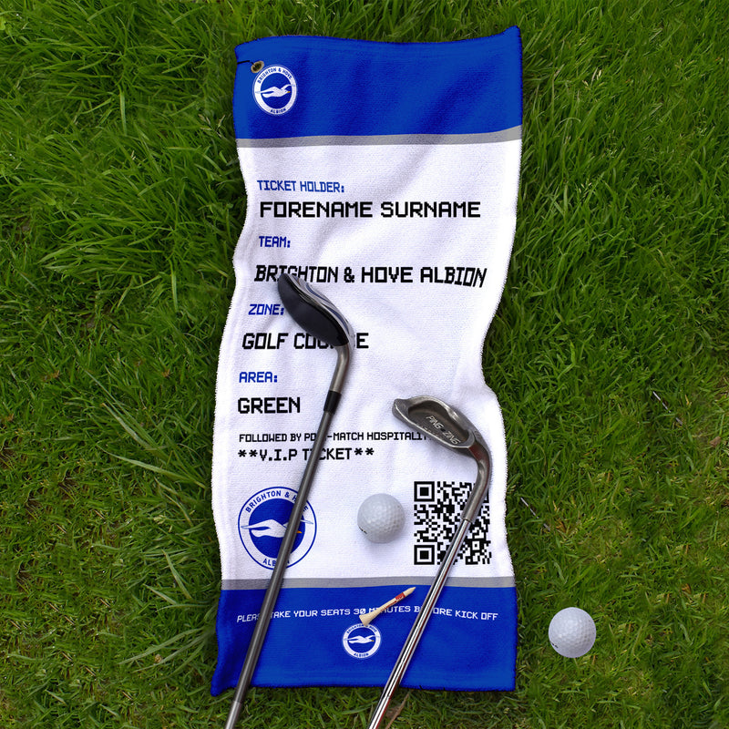 Brighton & Hove Albion - Ticket - Name and Number Lightweight, Microfibre Golf Towel - Officially Licenced