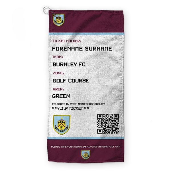 Burnley FC - Ticket - Name and Number Lightweight, Microfibre Golf Towel - Officially Licenced