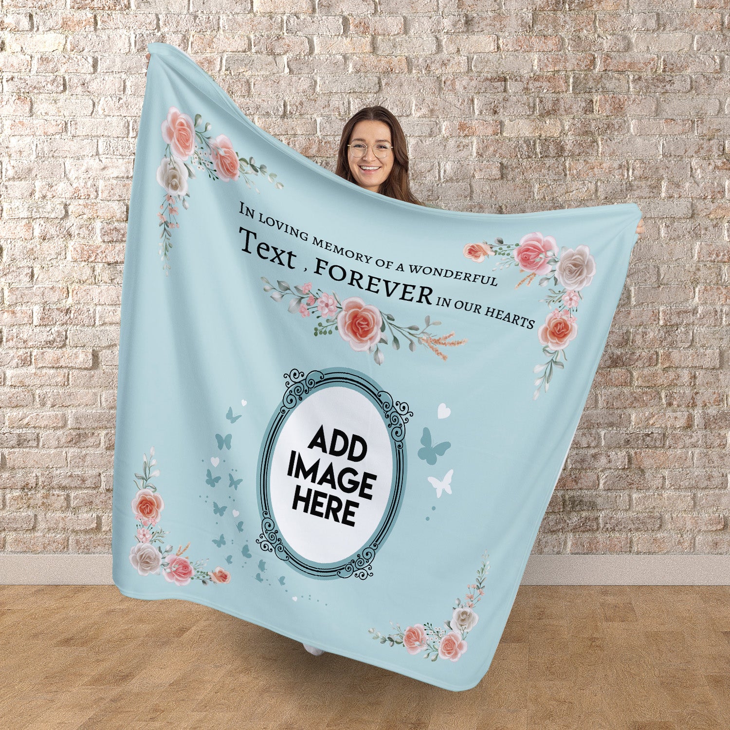 In Our Hearts - Two Colours - Personalised Memory Fleece Blanket 150cm X 150cm