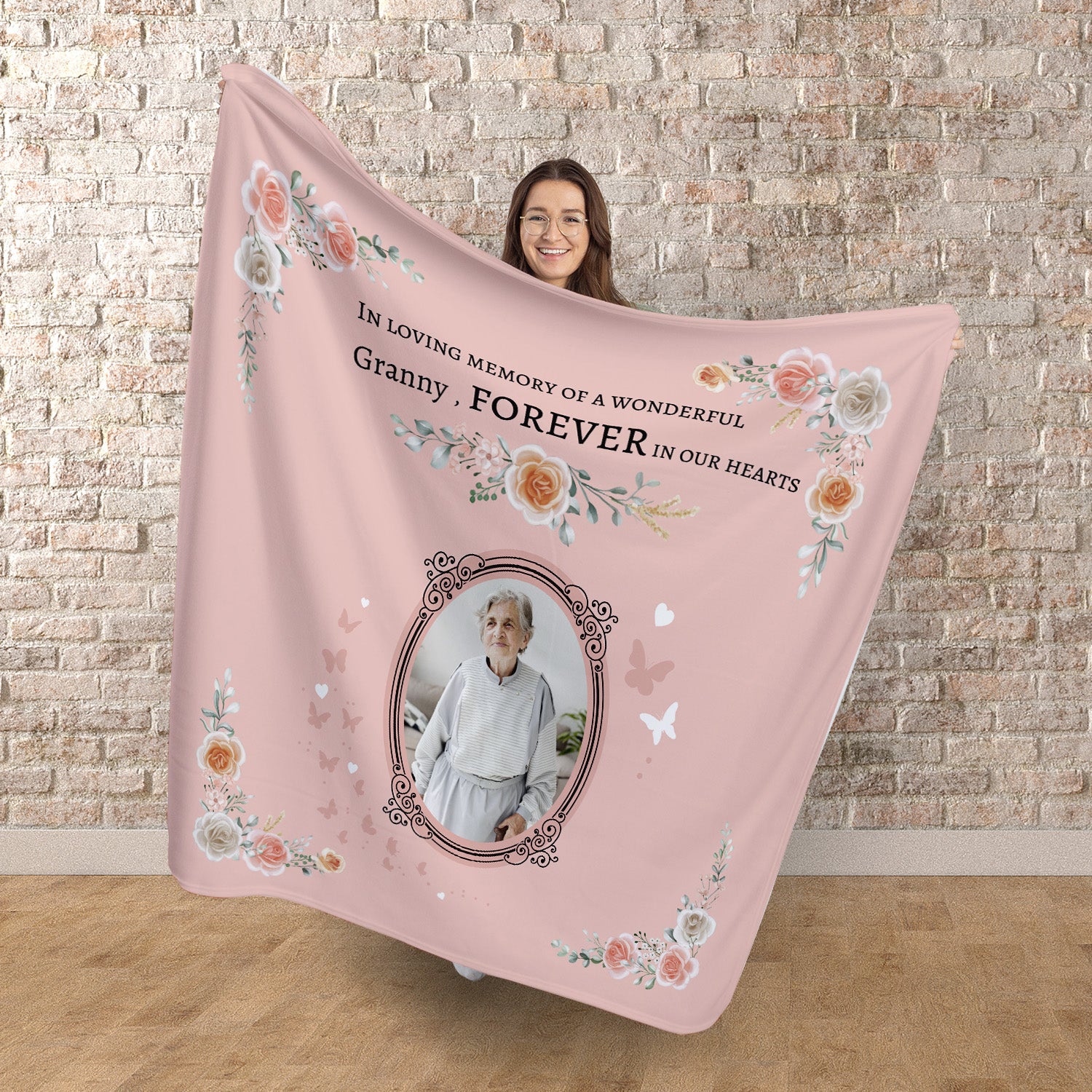 In Our Hearts - Two Colours - Personalised Memory Fleece Blanket 150cm X 150cm