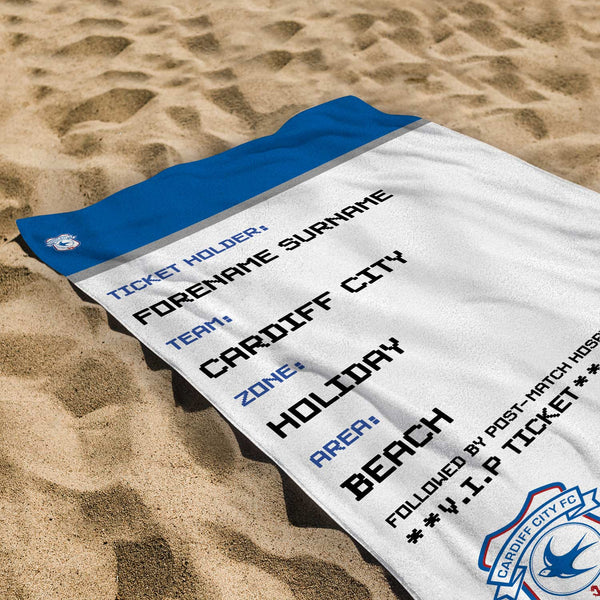 Cardiff City FC  - FD Ticket Personalised Beach Towel - 150cm x 75cm - Officially Licenced