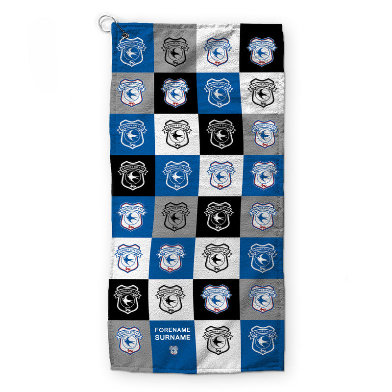 Cardiff City FC - Chequered - Name and Number Lightweight, Microfibre Golf Towel - Officially Licenced