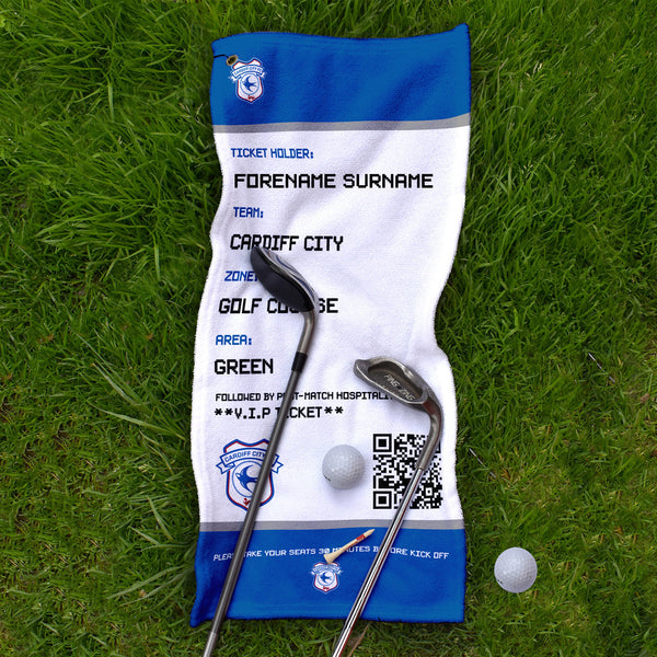 Cardiff City FC - Ticket - Name and Number Lightweight, Microfibre Golf Towel - Officially Licenced