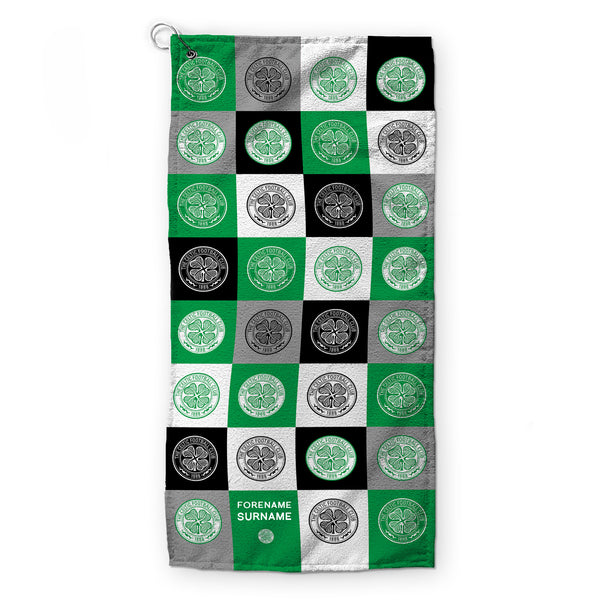 Celtic FC - Chequered - Name and Number Lightweight, Microfibre Golf Towel - Officially Licenced