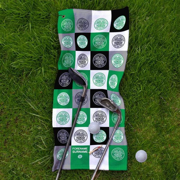 Celtic FC - Chequered - Name and Number Lightweight, Microfibre Golf Towel - Officially Licenced