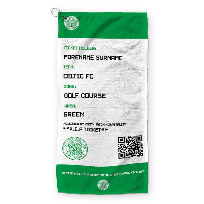 Celtic FC - Ticket - Name and Number Lightweight, Microfibre Golf Towel - Officially Licenced