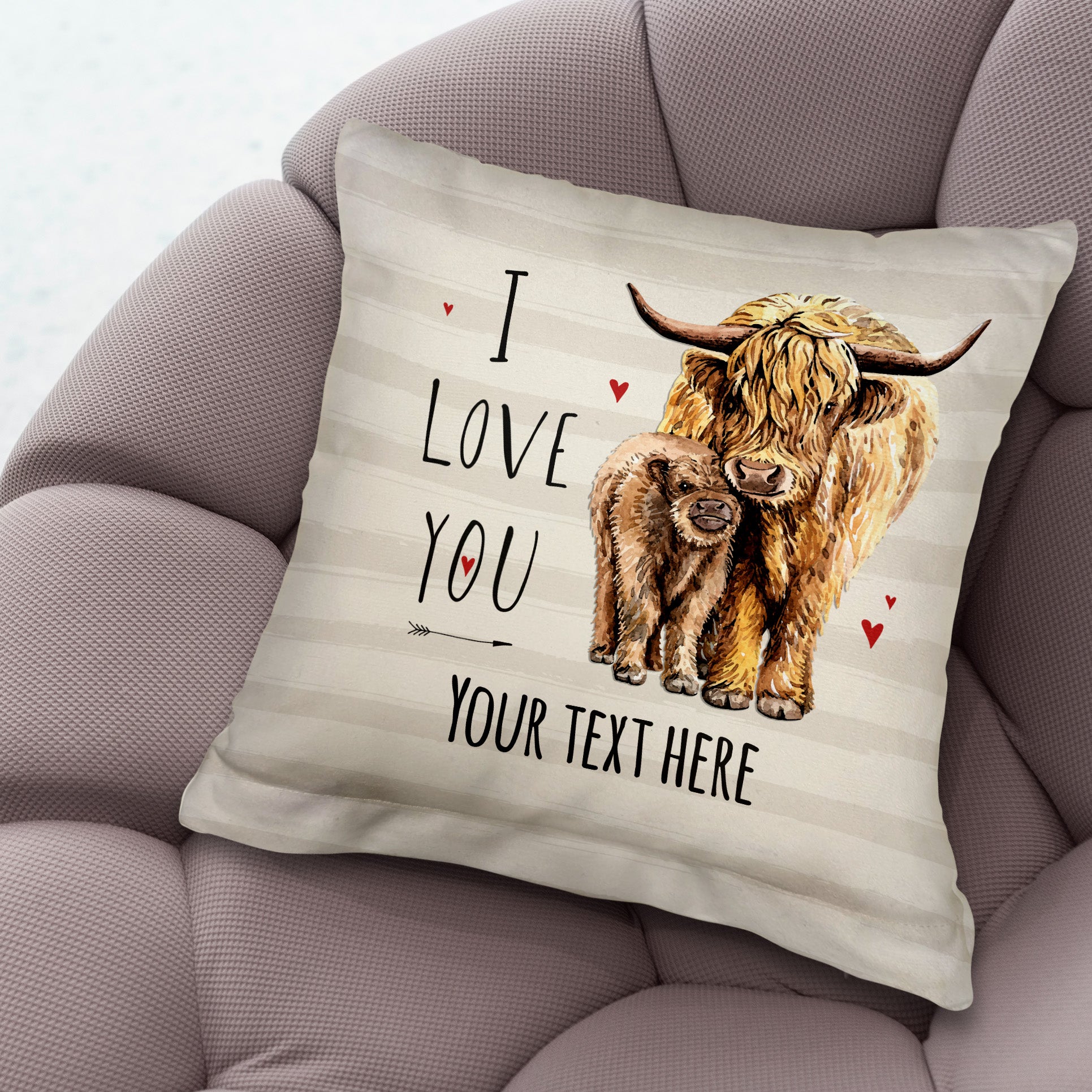 Cow Family Pair - I love you - 26cm x 26cm - Personalised Cushion