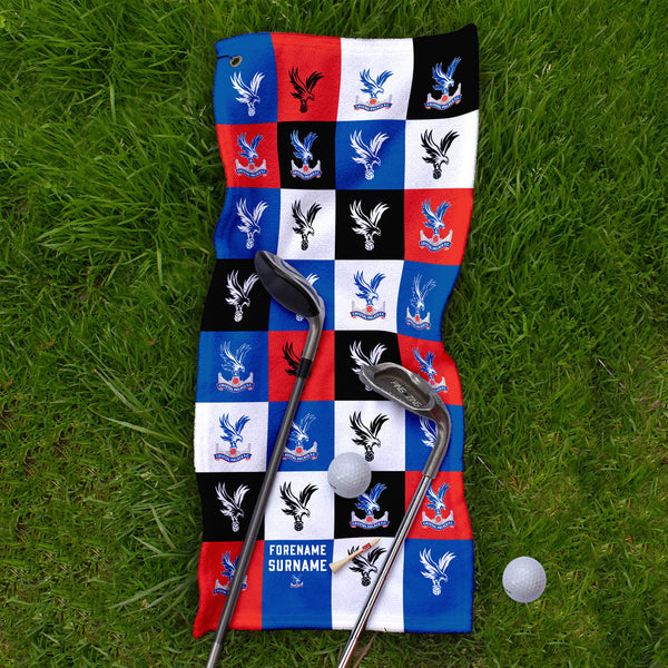 Crystal Palace FC - Chequered - Name and Number Lightweight, Microfibre Golf Towel - Officially Licenced