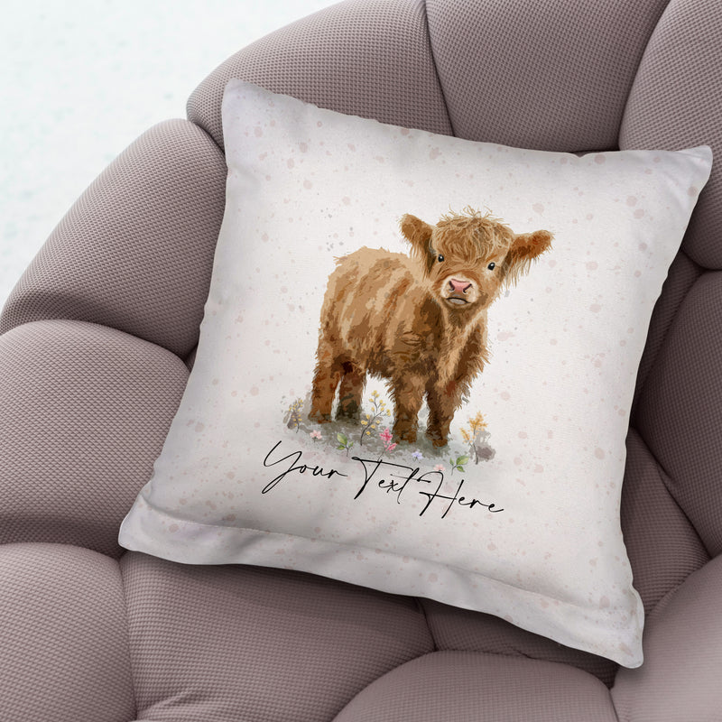Baby Highland Cow - 26cm x 26cm - Personalised Cushion