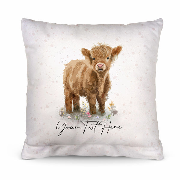 Baby Highland Cow - 26cm x 26cm - Personalised Cushion
