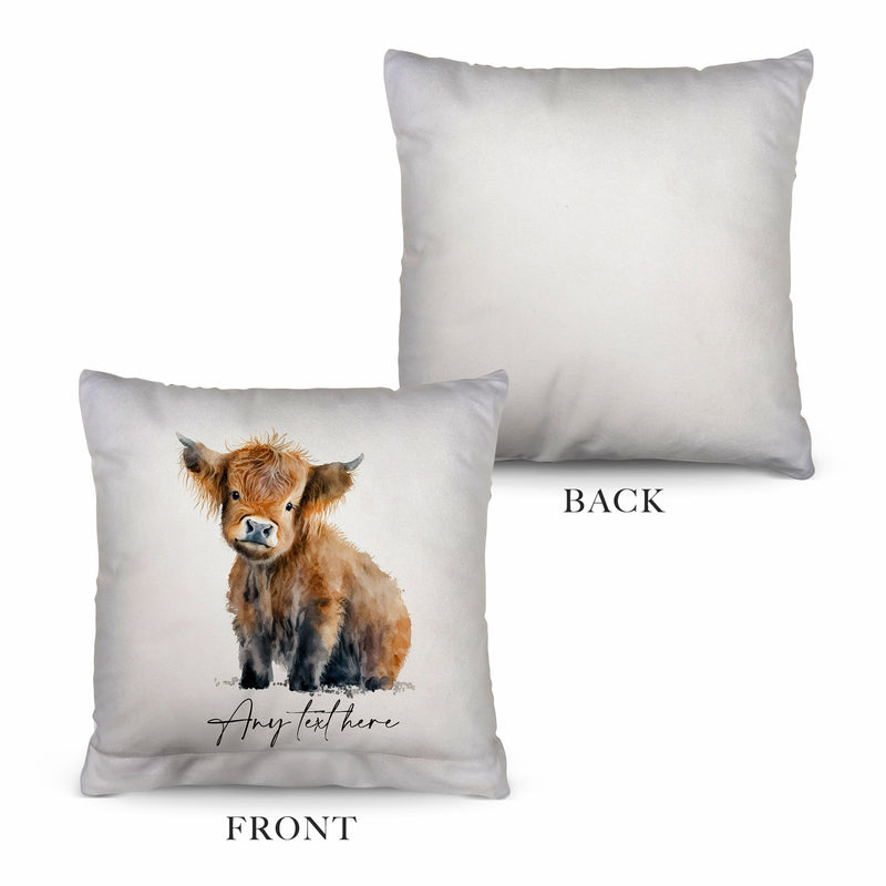 Young Highland Cow - 26cm x 26cm - Personalised Cushion