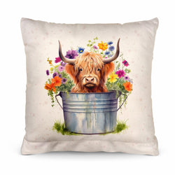 Cow - Floral Bucket - 26cm x 26cm - Personalised Cushion