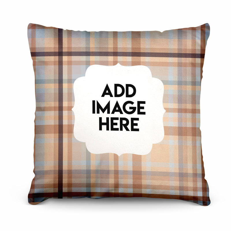 Highland Cow - Beige Tartan - 26cm x 26cm - Personalised Cushion