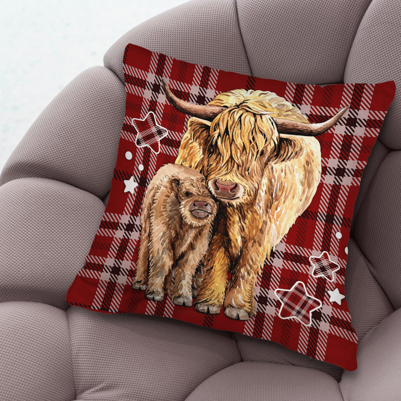 Pair Of Cows - Red Check - 26cm x 26cm - Personalised Cushion