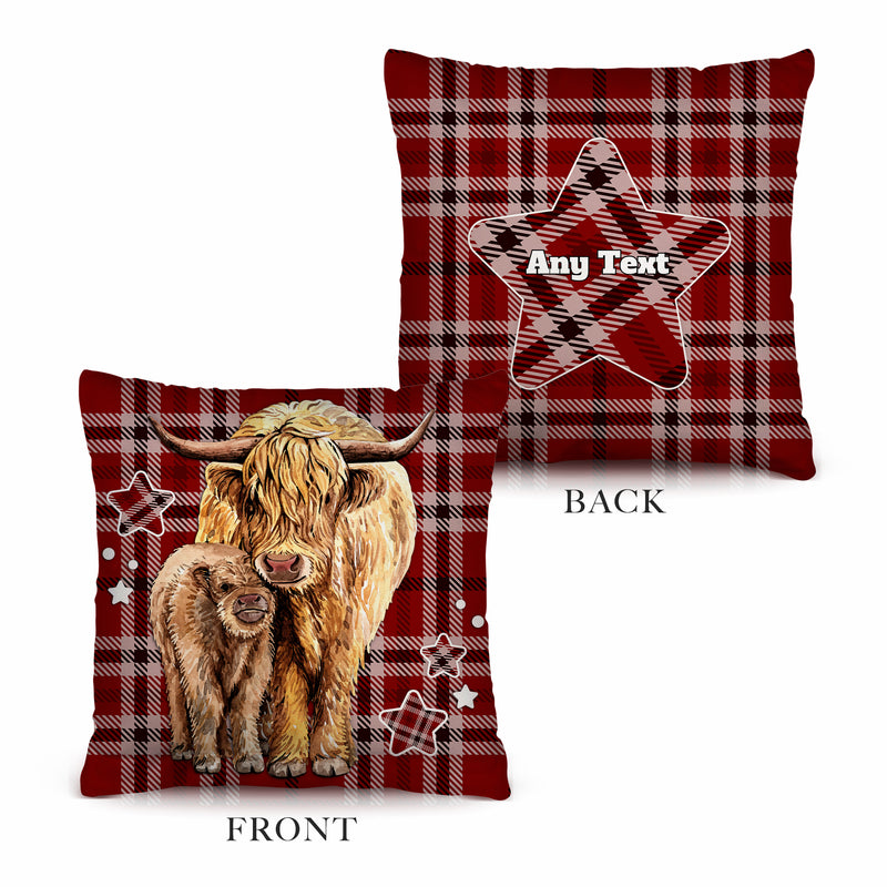 Pair Of Cows - Red Check - 26cm x 26cm - Personalised Cushion