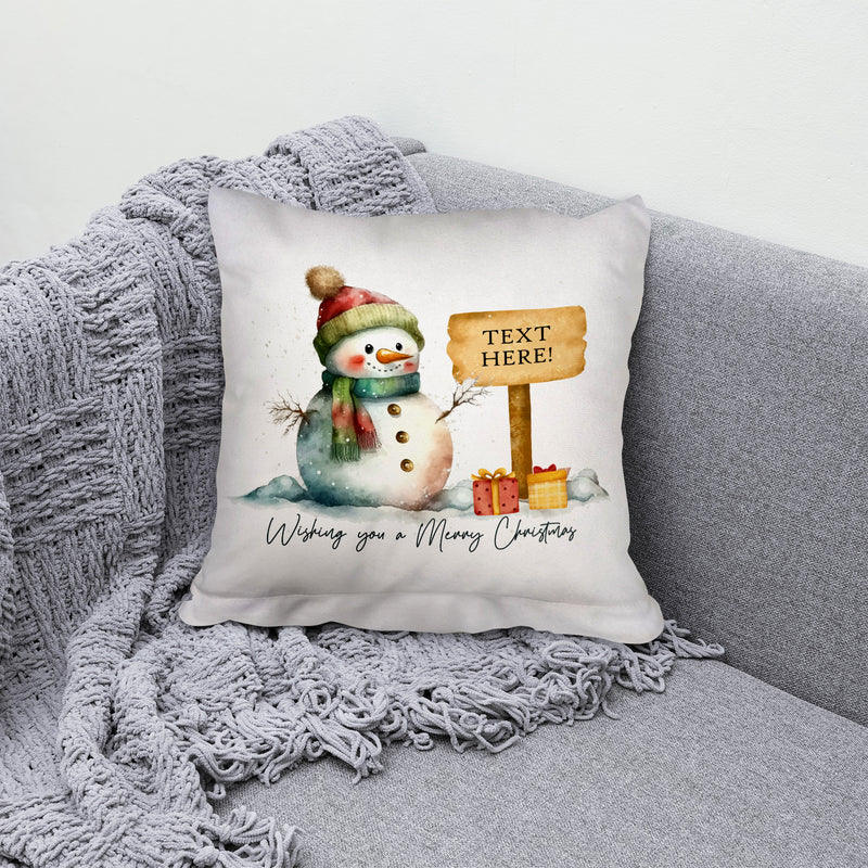 Christmas Snowman - 26cm x 26cm - Personalised Cushion