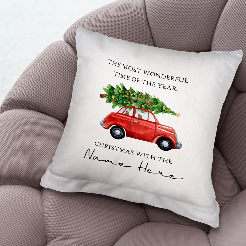 Christmas Tree - Car - 26cm x 26cm - Personalised Cushion