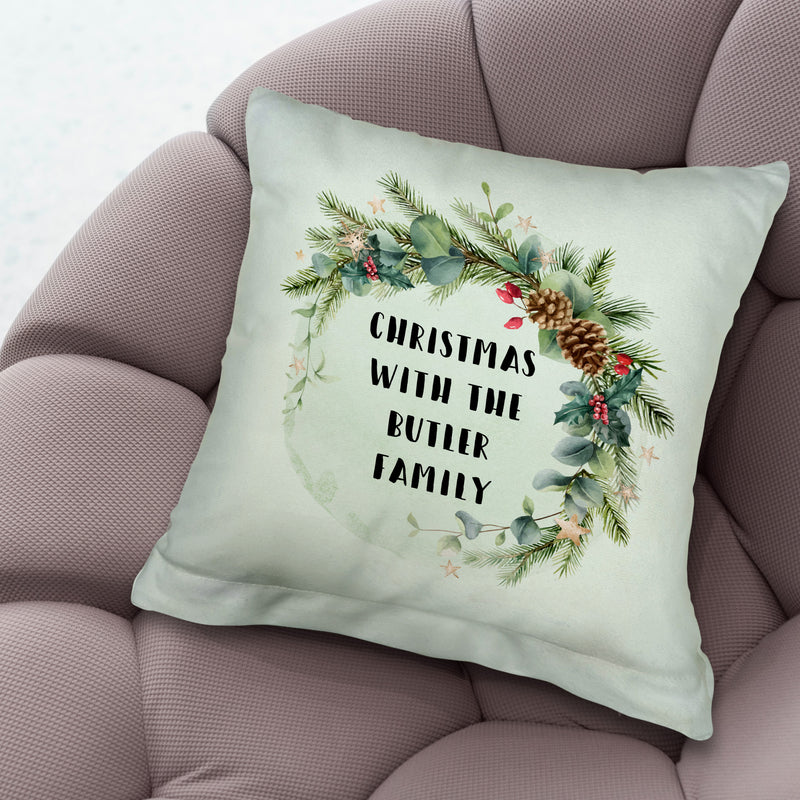Your Family wreath - 26cm x 26cm - Personalised Cushion
