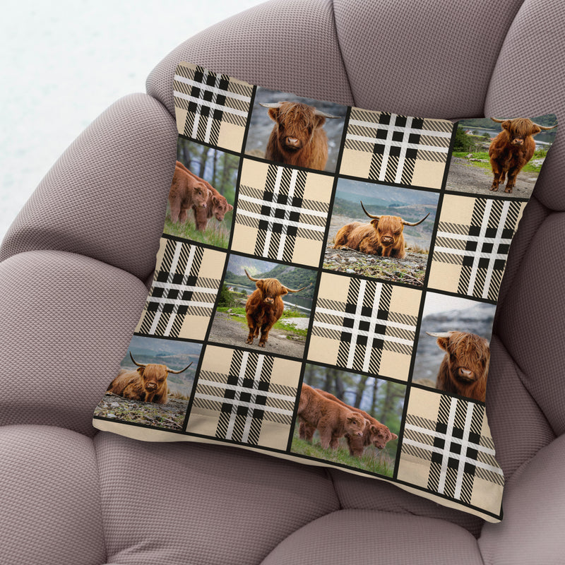 Cow Photo Collage - Check - 26cm x 26cm - Personalised Cushion