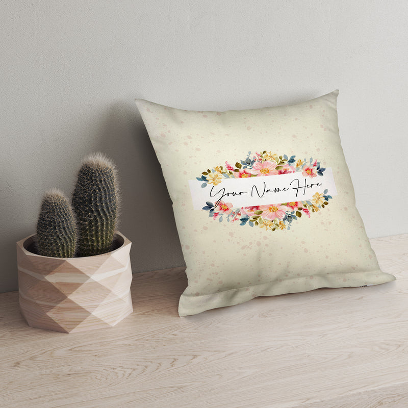 Floral - Yellow Speckle - 26cm x 26cm - Personalised Name Cushion