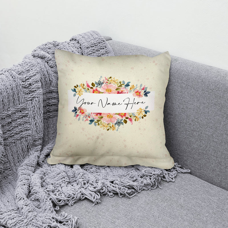 Floral - Yellow Speckle - 26cm x 26cm - Personalised Name Cushion