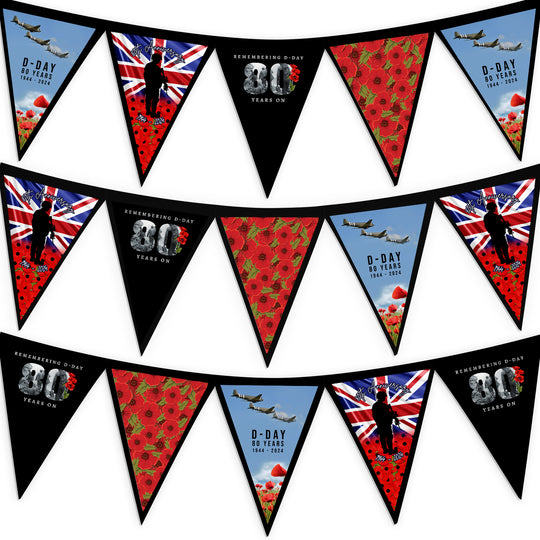 D-Day 80 Years - 3m Fabric Bunting With 15 Individual Triangles