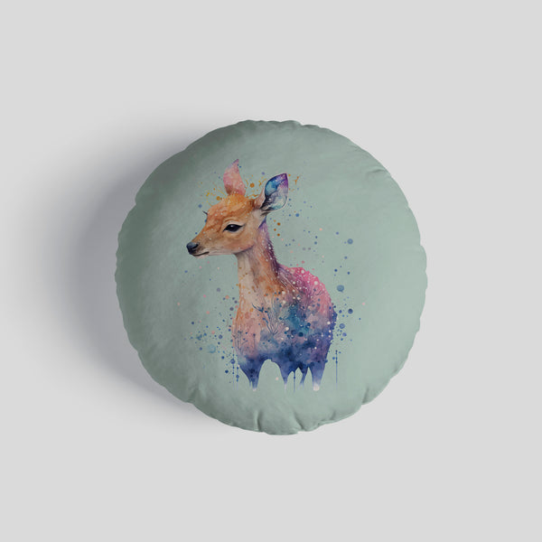 Watercolour Deer 14" Round Throw Cushion