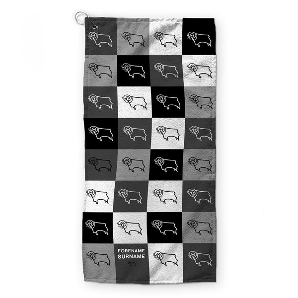 Derby County FC - Chequered - Name and Number Lightweight, Microfibre Golf Towel - Officially Licenced