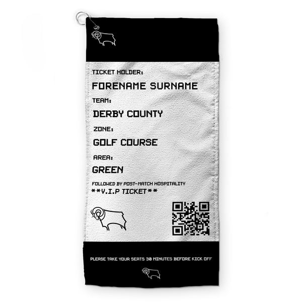 Derby County - Ticket - Name and Number Lightweight, Microfibre Golf Towel - Officially Licenced