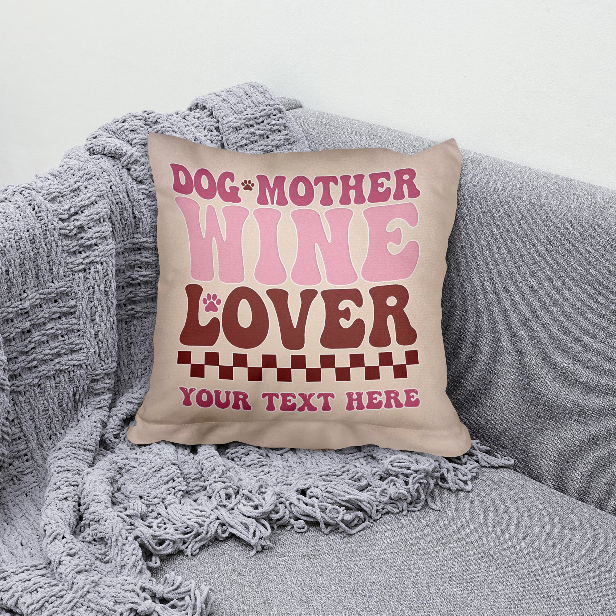 Dog Mother - Wine Love - 26cm x 26cm - Personalised Cushion